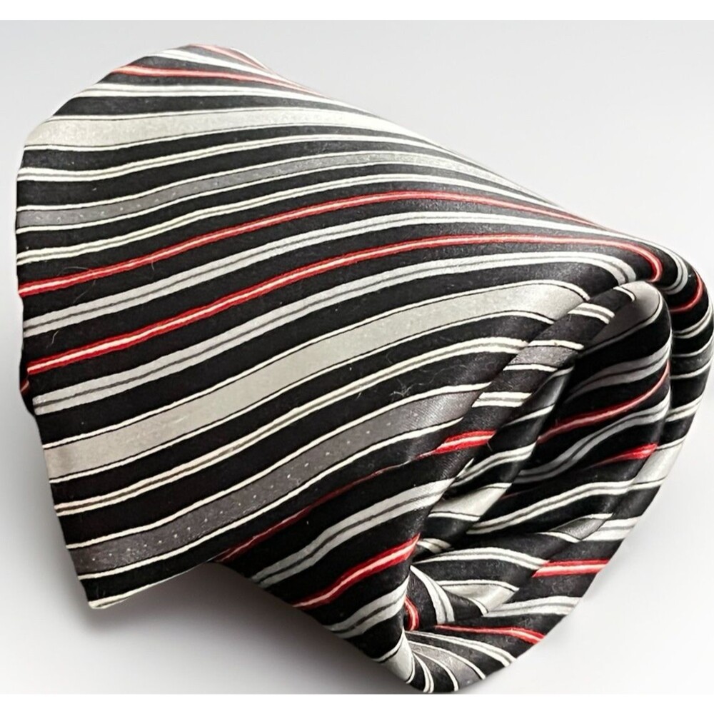 Stefano Ricci Silk Tie Black Silver Red Stripe Made in Italy Luxury Designer
